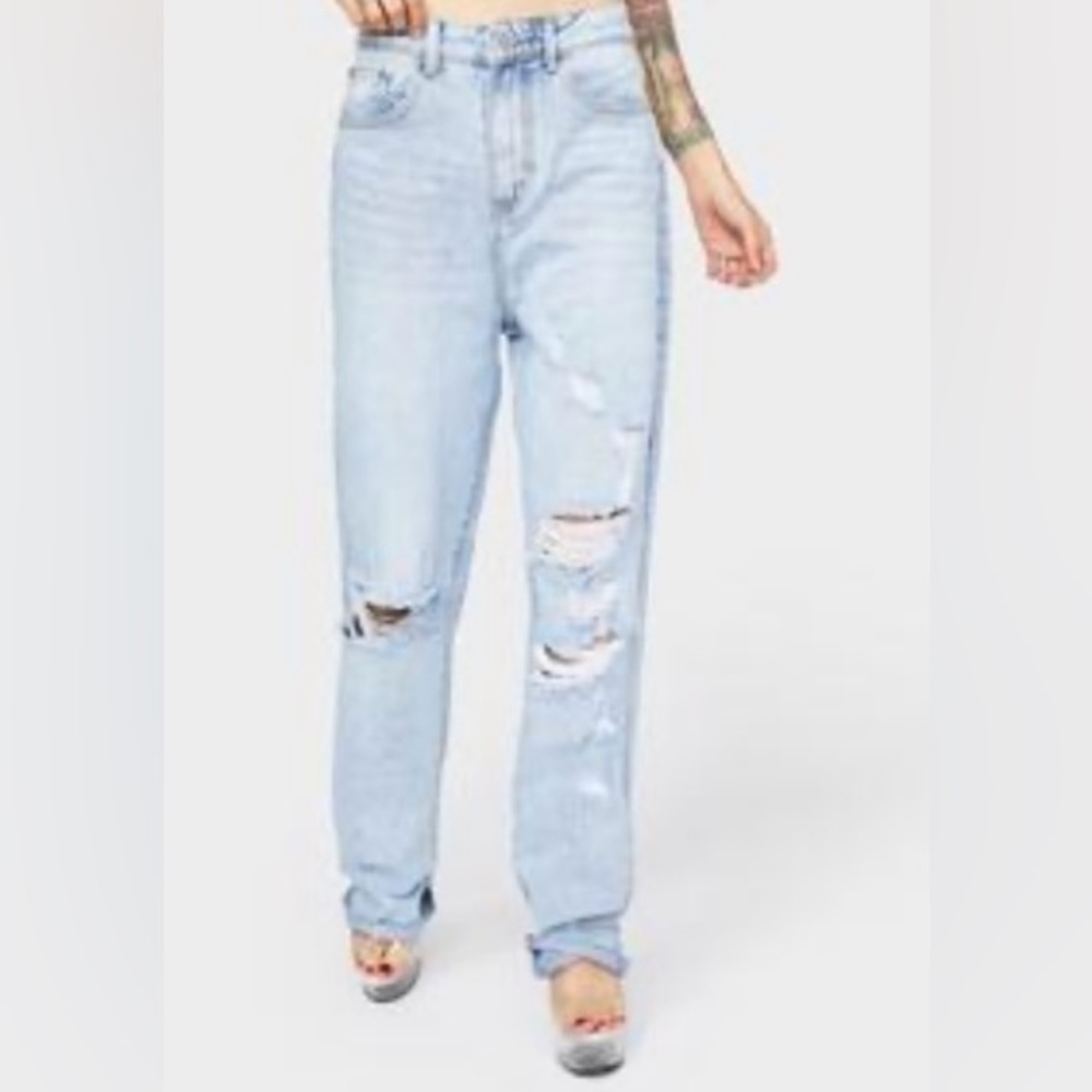 MOMOKROM light wash baggy jeans with raw hem, size 4US/8UK/36EU. NEW WITH TAGS